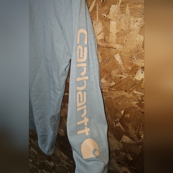 Carhartt Women's Long Sleeve Crew Tee in Pale Blue with Sleeve Logo - Picture 3 of 3